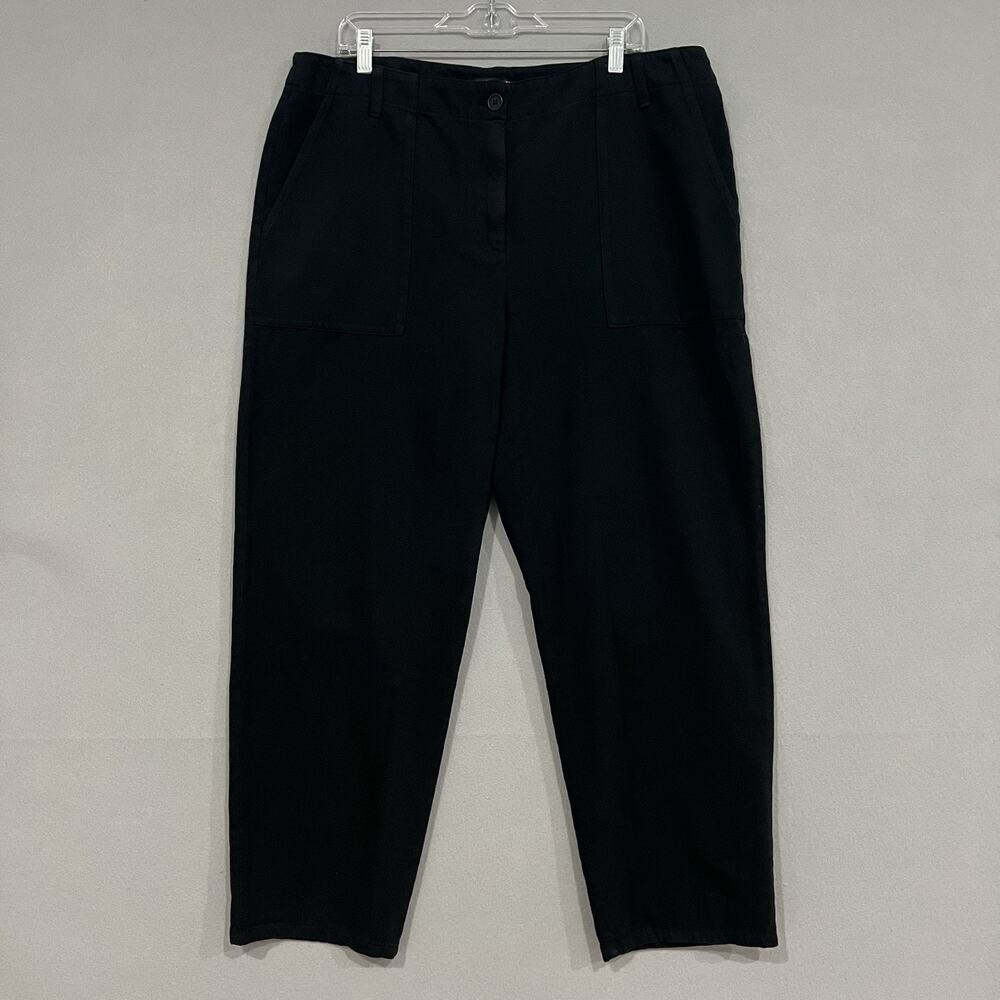 Eileen Fisher Wide Leg Ankle Pants Size XL Black Organic Cotton Utility